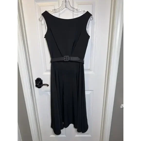 Bettie Page Black White Jazmin Pinup 50s Glam Retro Belted Dress XS - Picture 2 of 5